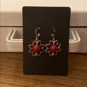 Sterling silver and red glass bids earrings